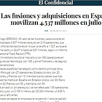 Las fusiones y adquisiciones en Espaa movilizan 4.537 millones en julio